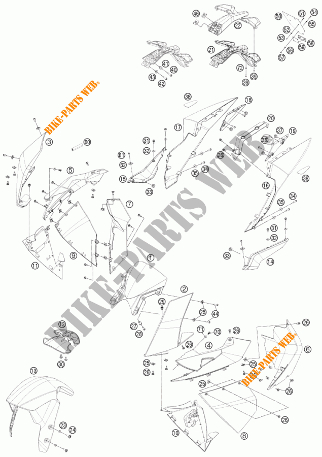 PLASTIQUES pour KTM 1190 RC8 R WHITE de 2014