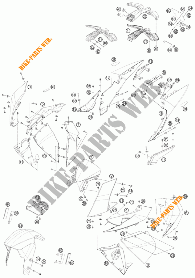 PLASTIQUES pour KTM 1190 RC8 R WHITE de 2013