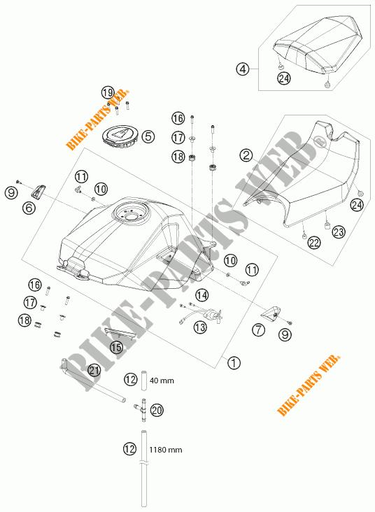 RESERVOIR / SELLE pour KTM 1190 RC8 R TRACK de 2012