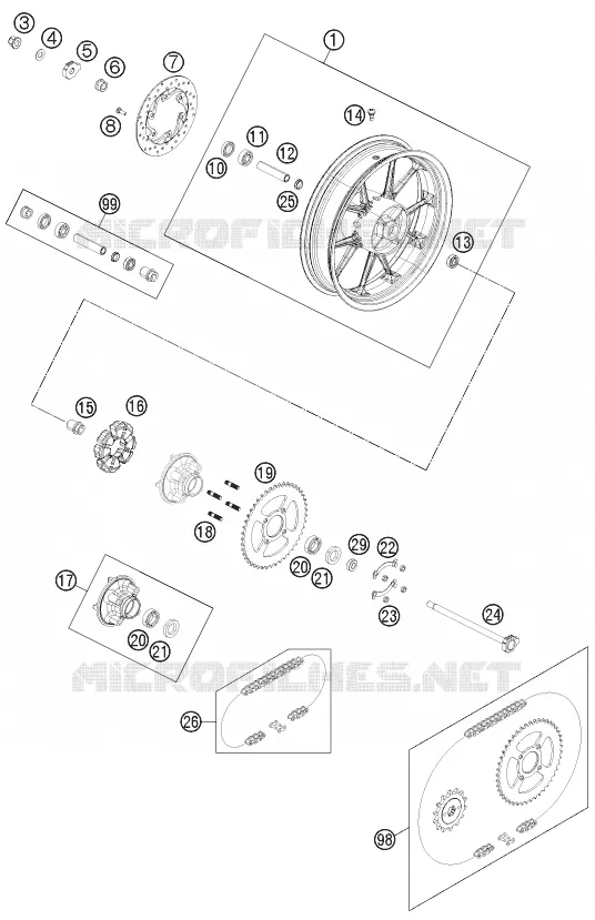 ROUE ARRIERE KTM MOTO 200 2012 DUKE  200 DUKE ORANGE