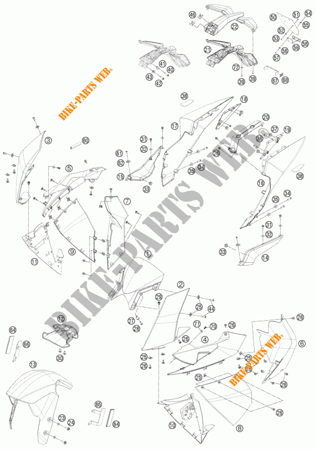 PLASTIQUES pour KTM 1190 RC8 R WHITE de 2012