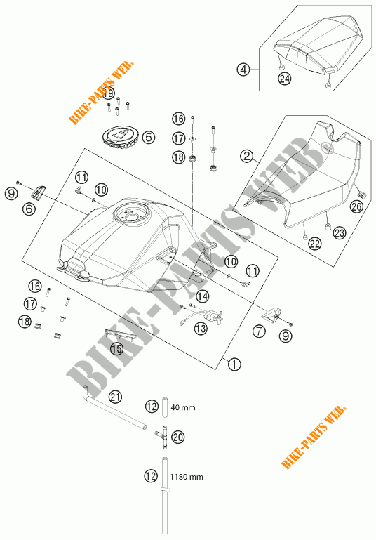 RESERVOIR / SELLE pour KTM 1190 RC8 R WHITE de 2012