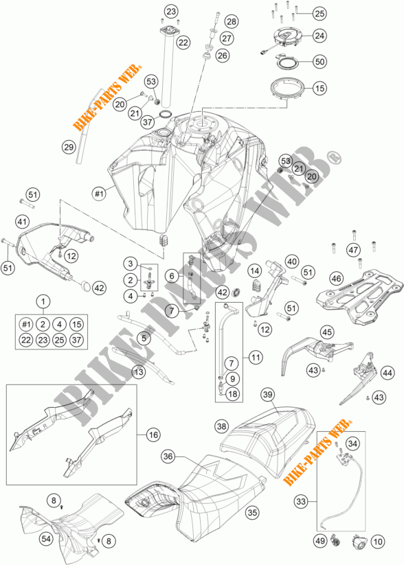RESERVOIR / SELLE pour KTM 1290 SUPER ADVENTURE S ORANGE de 2017